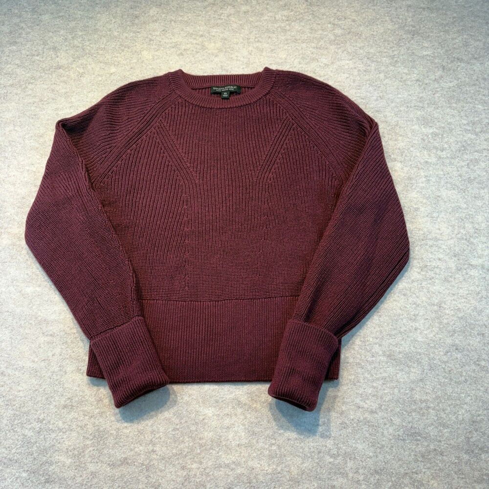 Banana Republic 100% Merino Wool Ribbed Crewneck Sweater Burgundy XS